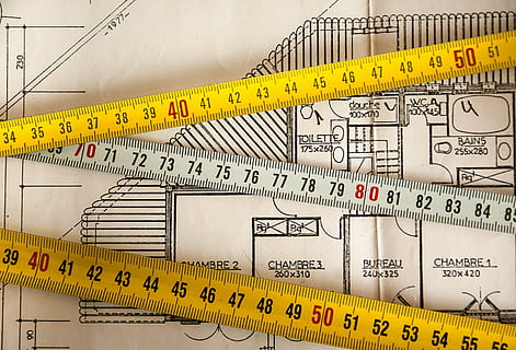 three tape measure on white printer paper, plan, building, measurement HD wallpaper