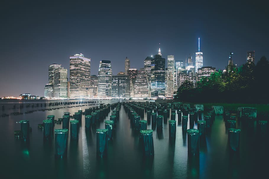 New York City skyline by night, urban, nYC, uSA, cityscape, urban Skyline
