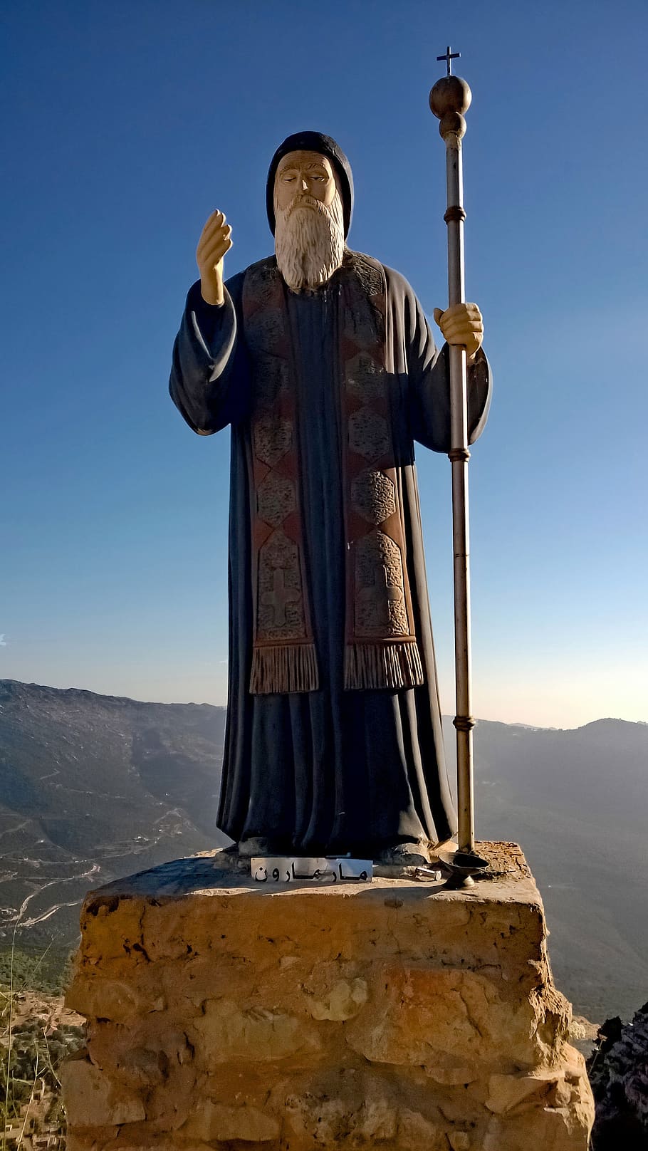 lebanon, statue, priest, hardine, mountain, sky, sculpture, HD wallpaper