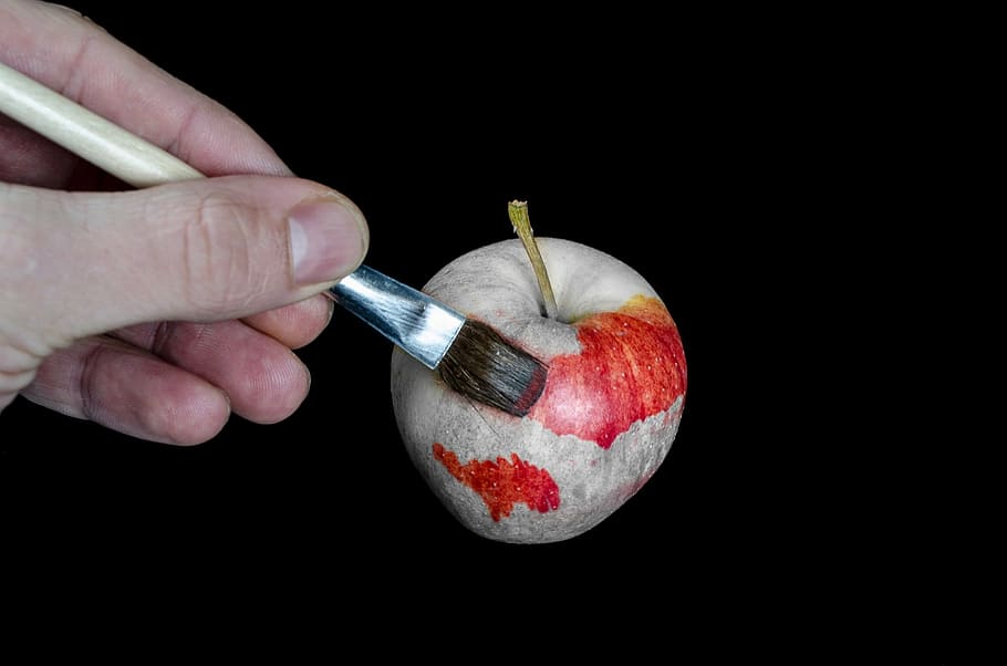 man painting red apple graphic wallpaper, idea, art, transformation HD wallpaper