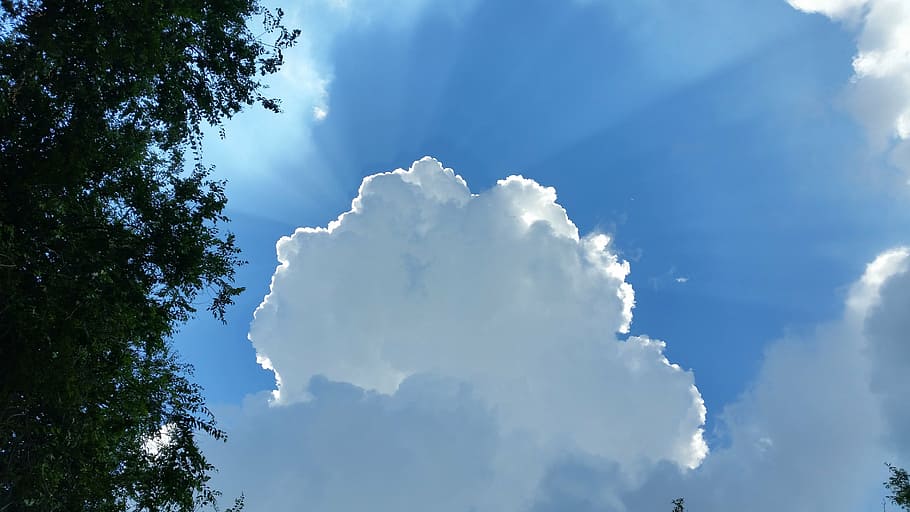 clouds, sky, blue, day, rais, concealment, sun, nature, weather HD wallpaper