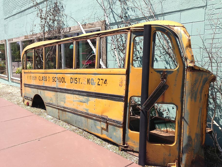 School Bus, Yellow, rusty, transportation, mode of transport HD wallpaper