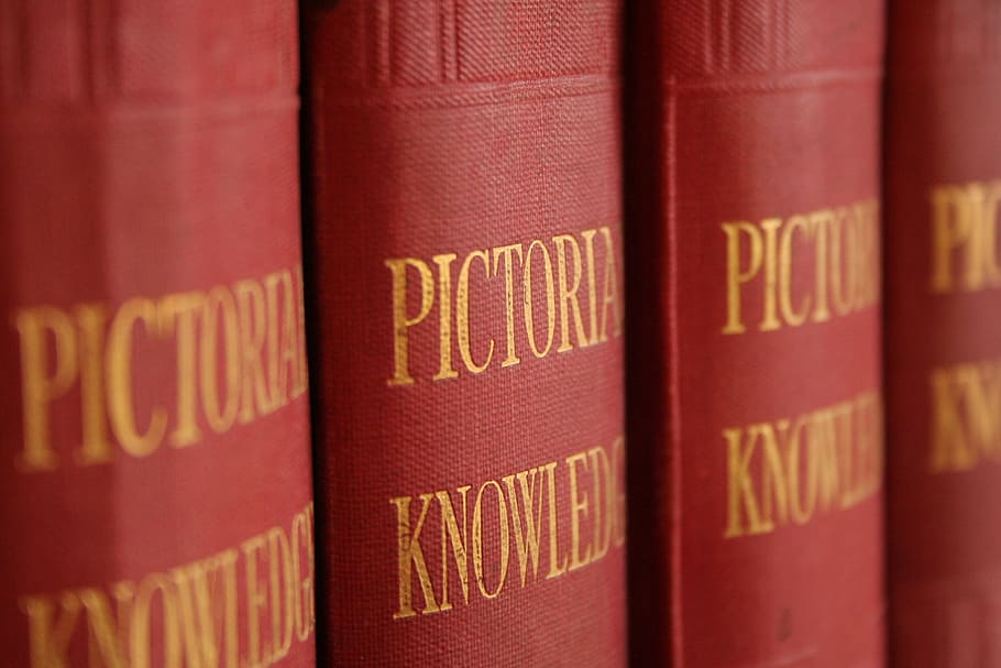 selective focus photography of pile of books, encyclopedia, pictorial knowledge, HD wallpaper