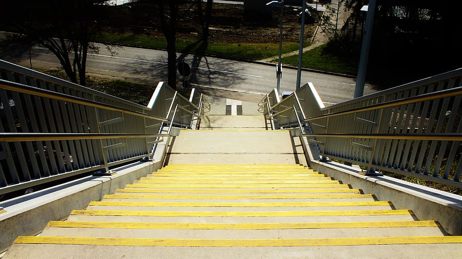 Stairs, Yellow, Road, Sidewalk, Rise, gradually, ochre colours