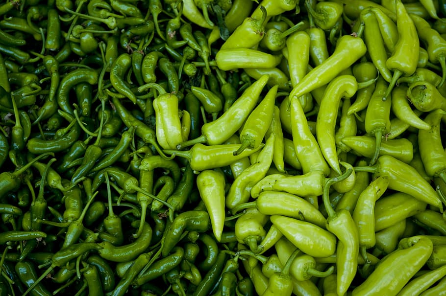 green chili, fresh peppers, farmers market, open air, red, agriculture, HD wallpaper
