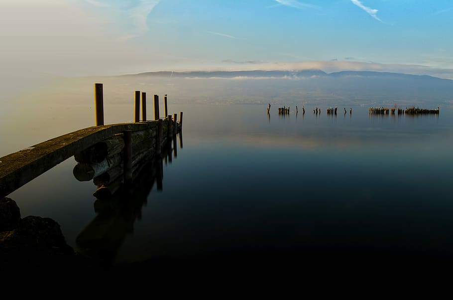 Pontoon, Lake, Sky, reflection, water, no people, nature, tranquil scene HD wallpaper