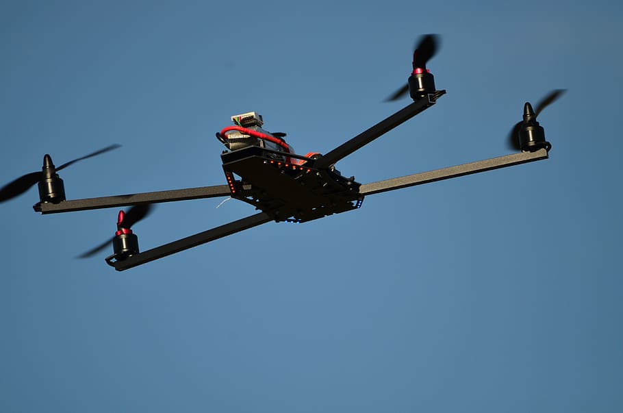 turned-on black and red drone, flying object, warthox, fquad HD wallpaper