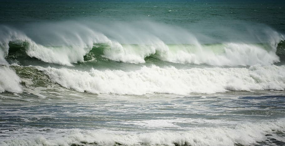 sea, waves, storm, water, ocean, shore, motion, sport, aquatic sport HD wallpaper