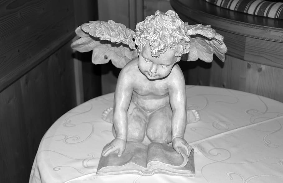 angel, kneeling, deco, read book, angel wings, sweet, angel figure HD wallpaper