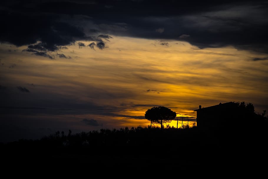 sunset, dusk, silhouette, evening, afterglow, sky, evening sky HD wallpaper
