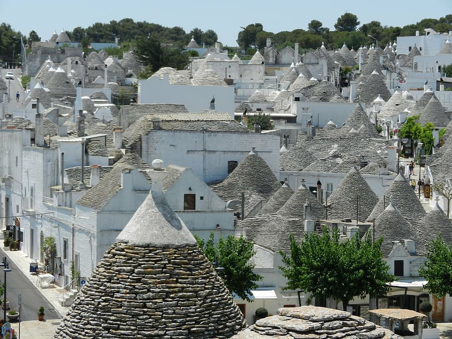 white painted house lot, village, architectural, italy, puglia