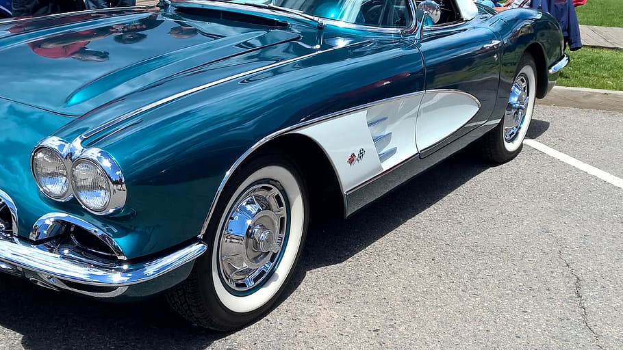 corvette, headlights, turquoise, transportation, car, mode of transportation HD wallpaper