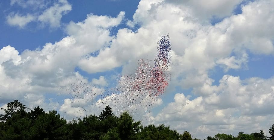 Clouds, Balloons, Summer, Holiday, indy 500, sky, celebrating HD wallpaper