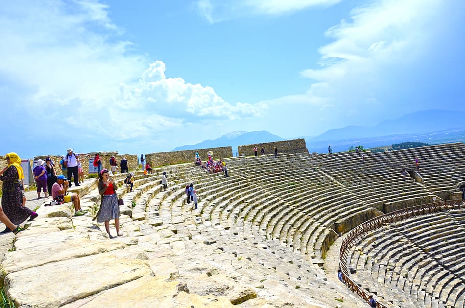 hierapolis, pamukkale, denizli, ancient, nature, turkey, building, HD wallpaper