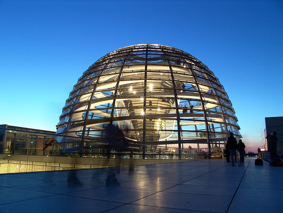 dome gray metal building at night, berlin, reichstag, the german volke