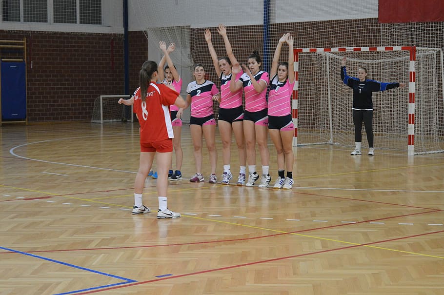 group of woman on basketball court, Handball, Sport, Team, Collection