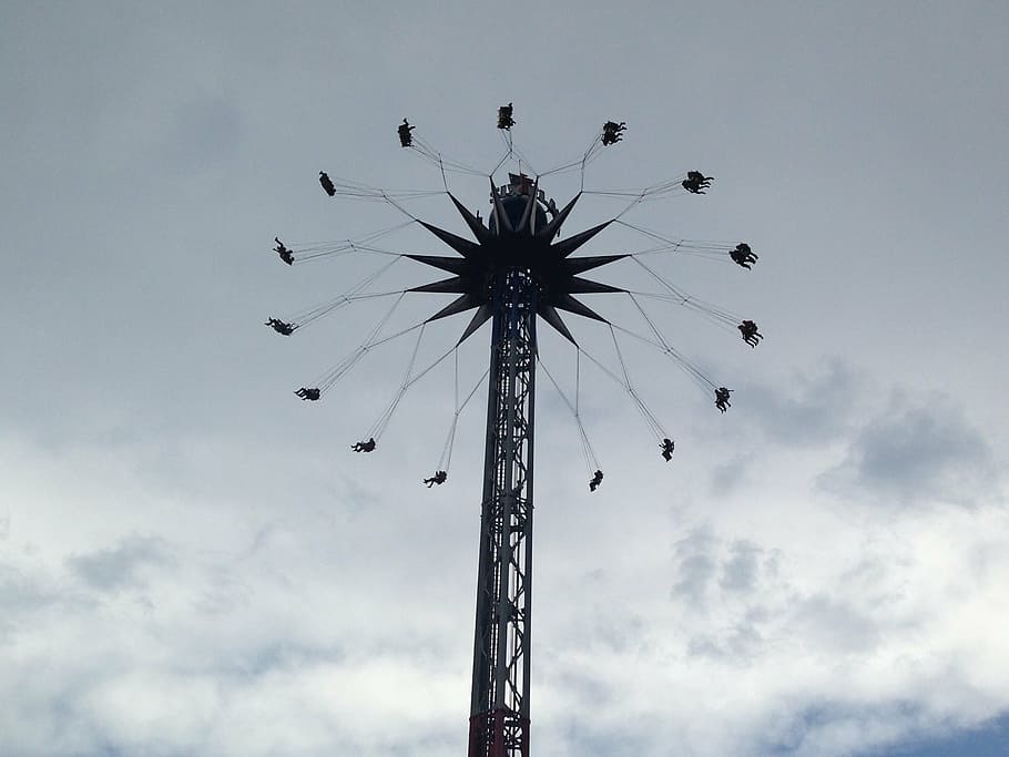 fair, game, sky, play, clouds, playing, backlash, amusement park HD wallpaper