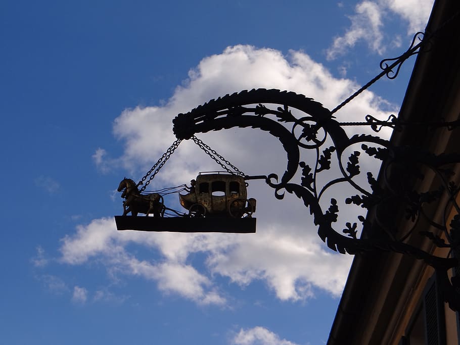 guild sign, shadow, sky, silluette, low angle view, cloud - sky HD wallpaper