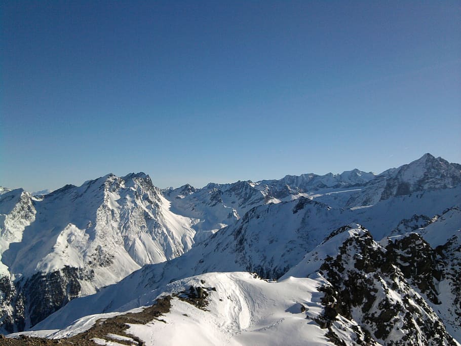 mountains, alpine, landscape, austria, snow, wintry, summit HD wallpaper