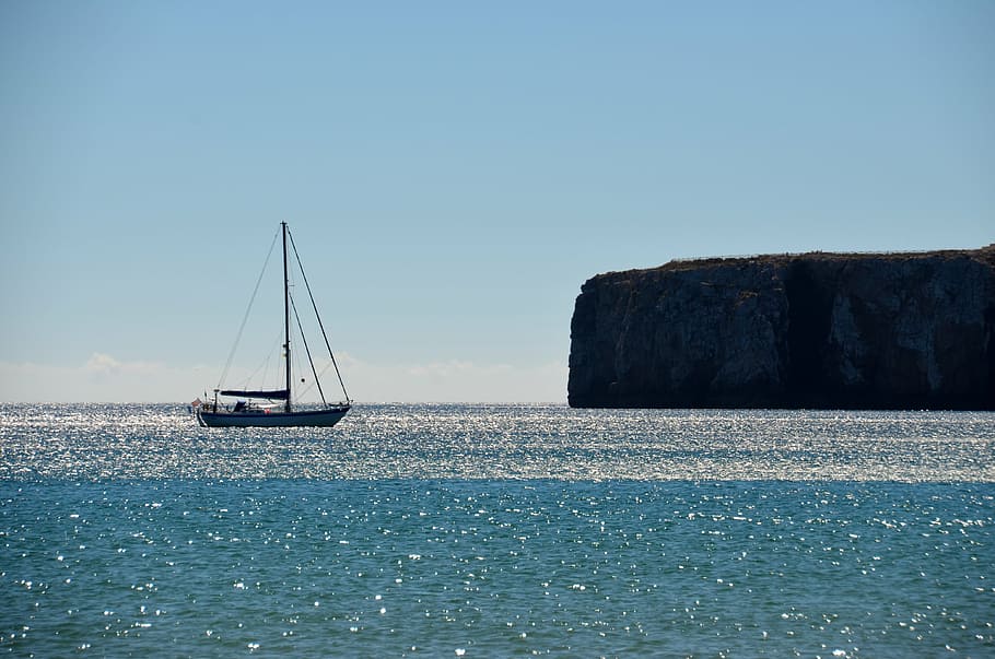 sailing boat, cliff, view, coast, water, sea, travel, rocky coast HD wallpaper