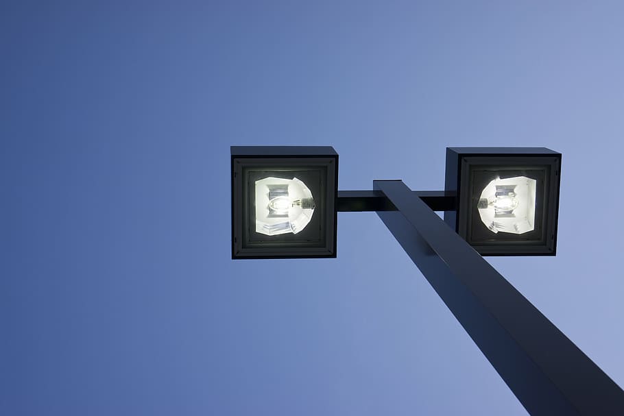 turned-on post lamp under blue sky during daytime, lights, clear HD wallpaper