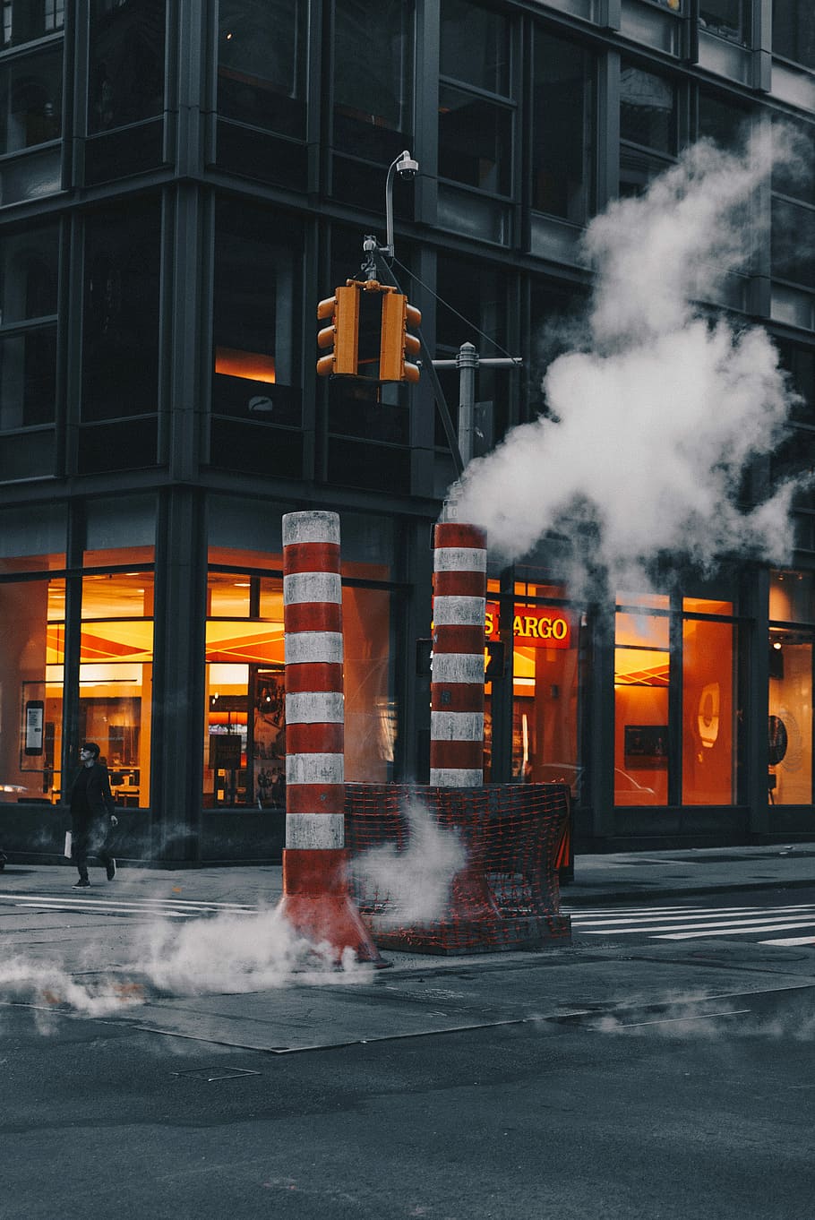 HD wallpaper: red-and-white striped post near concrete building during  daytime, pipe with smoke at street near building | Wallpaper Flare