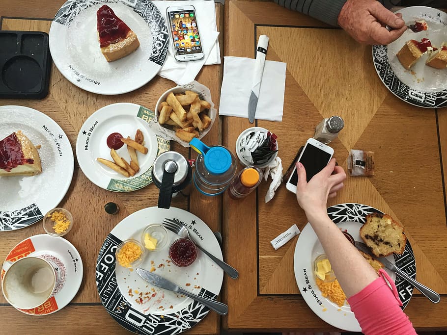 untitled, bread, coffee, water, iphone, lunch, table, eat, cake HD wallpaper
