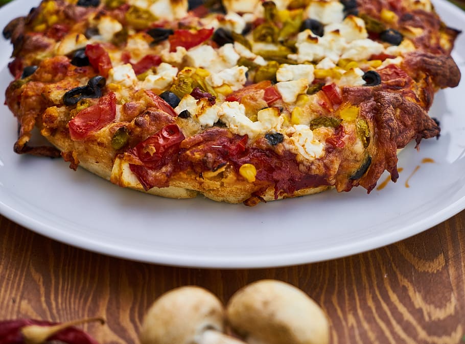 pizza, plate, dough, italian, italy, table, flour, food, healthy eating, HD wallpaper