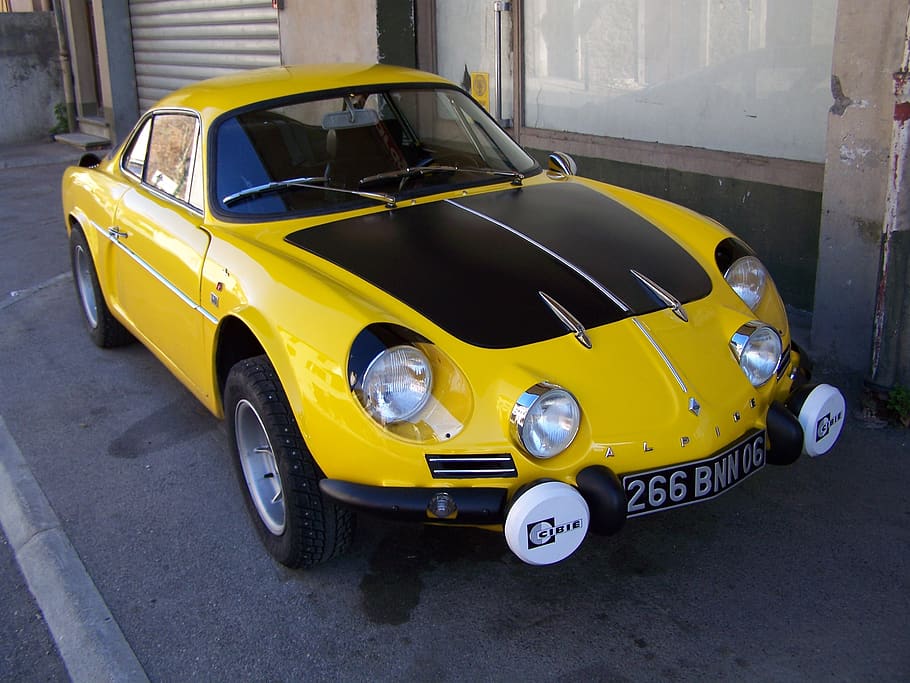 old car, alpine a110, plan du var, mode of transportation, yellow HD wallpaper