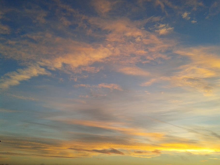 clouds, sunset, blue, blue sky, glow, red sky, dusk, twilight HD wallpaper