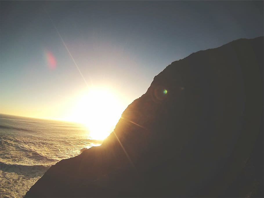 silhouette of mountain slope during golden hour, photo, sunrise HD wallpaper