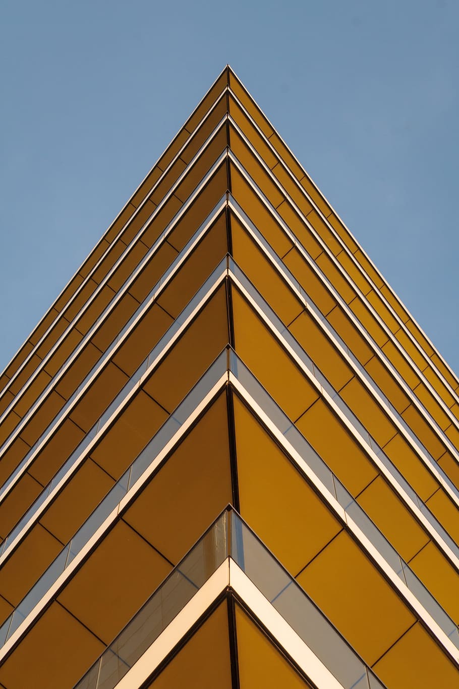 worm's-eye view photography of yellow building, architectural photography of building's edge HD wallpaper