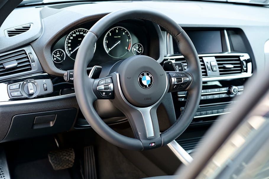 black BMW steering wheel, car, x3, vehicle, transportation, auto, HD wallpaper