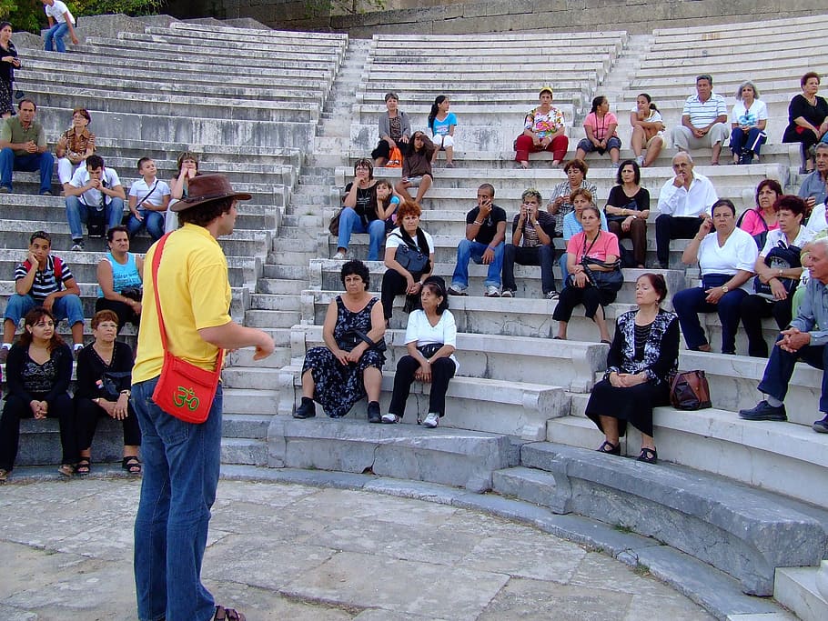 excursion, ekskursovod, odeon, greece, crowd, large group of people HD wallpaper