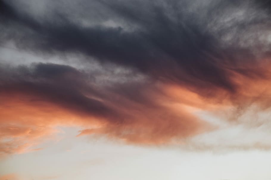 grey and orange clouds, black and orange sky, dark, horizon, cloud - sky HD wallpaper