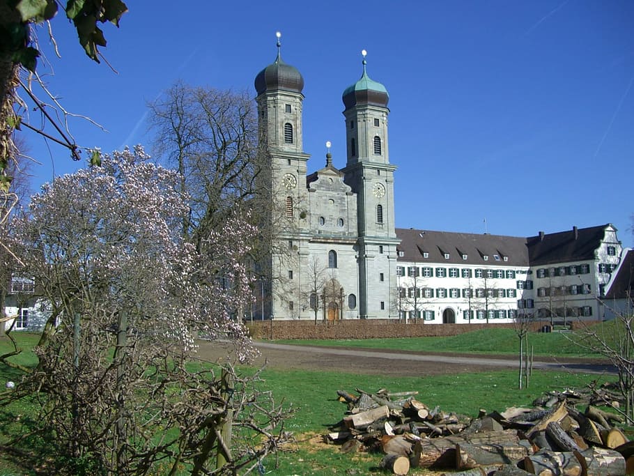 castle church, friedrichshafen, garden, spring, built structure, HD wallpaper