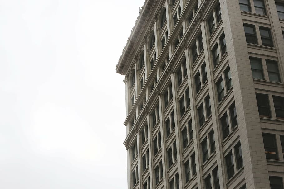 bottom view of concrete building, white, architecture, windows HD wallpaper