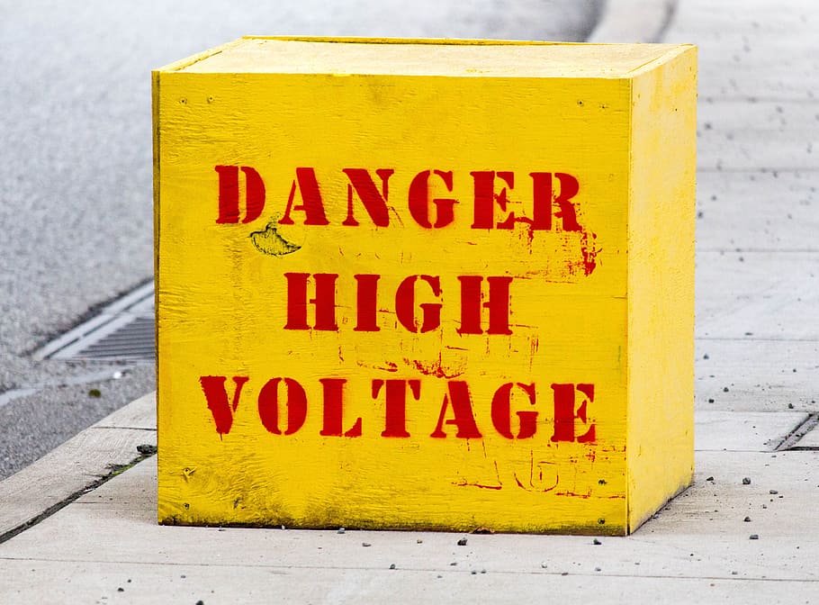 danger, high, voltage, yellow, box, text, communication, sign HD wallpaper
