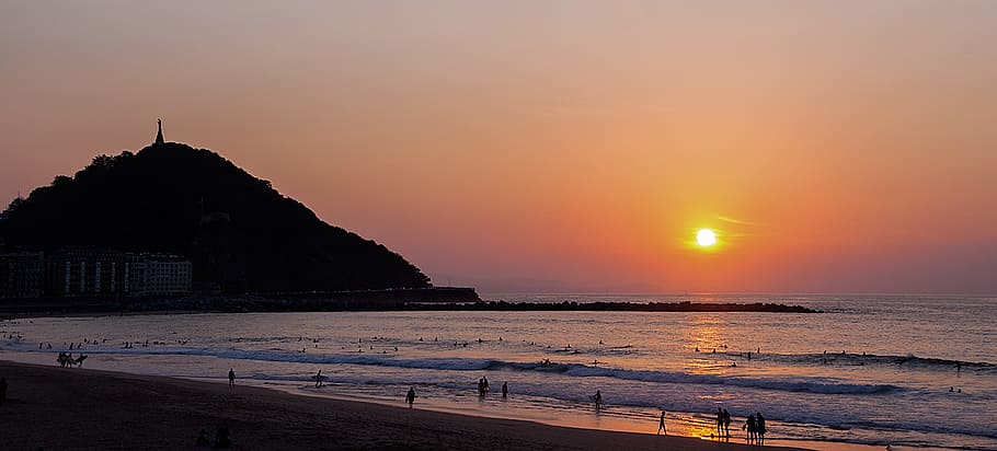 Sunset, Beach, Sand, Sea, Sky, ocean, horizon, holiday, calm sea HD wallpaper