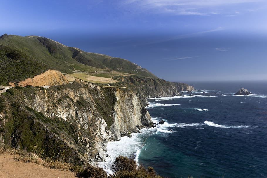 Coastal landscape and scenery in California, photo, ocean, public domain