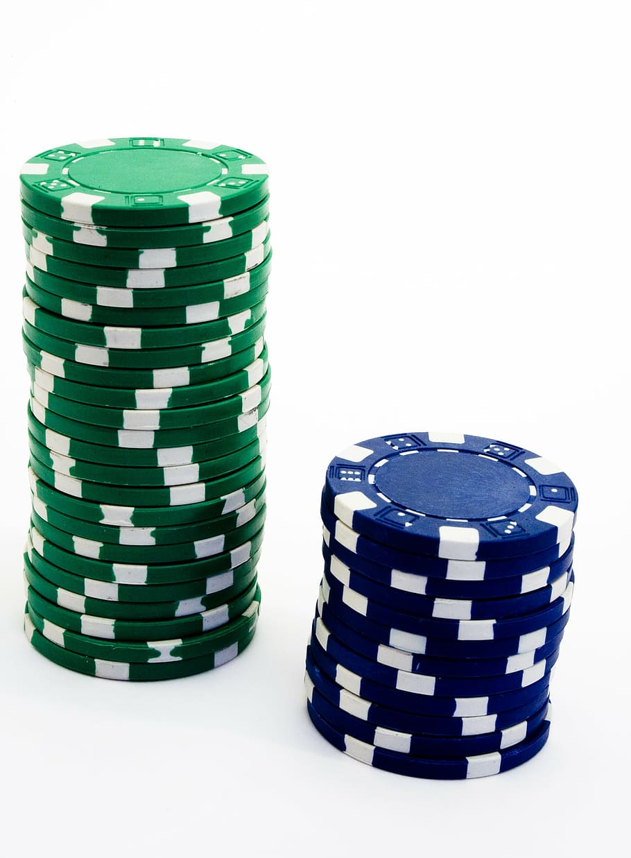 blue and green poker chips, tokens, casino, batteries, game, roulette, HD wallpaper