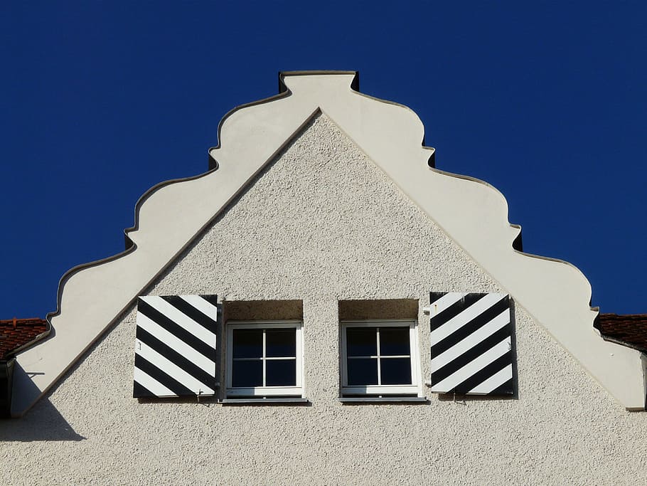 facade, building, window, gable, roof, first, white, sky, shutter HD wallpaper