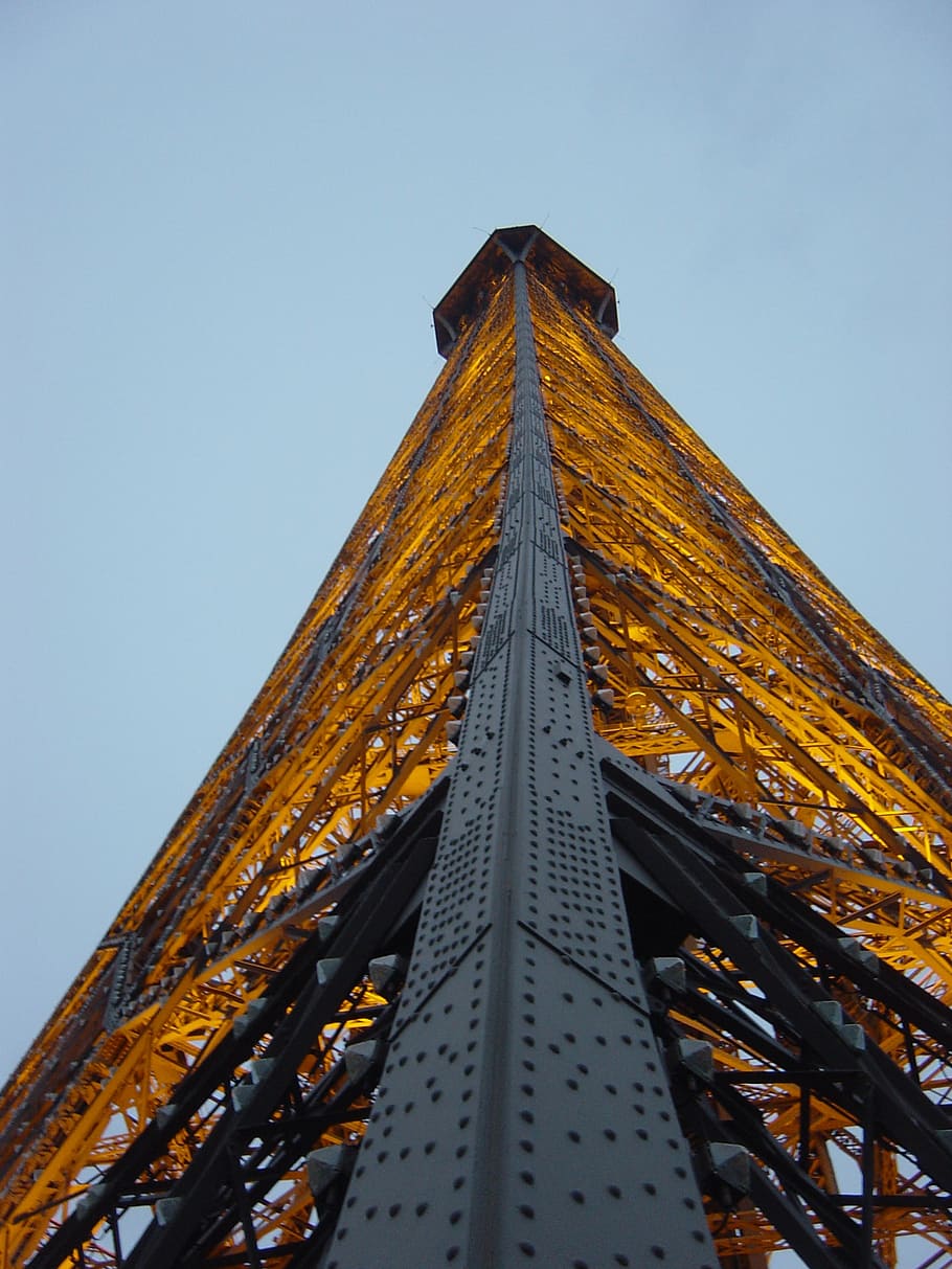 eiffel tower, light, paris, monument, sky, low angle view, architecture HD wallpaper