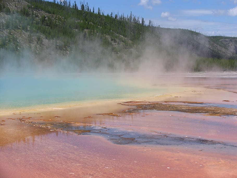 grand, prismatic, spring, yellowstone, water, hot spring, beauty in nature HD wallpaper