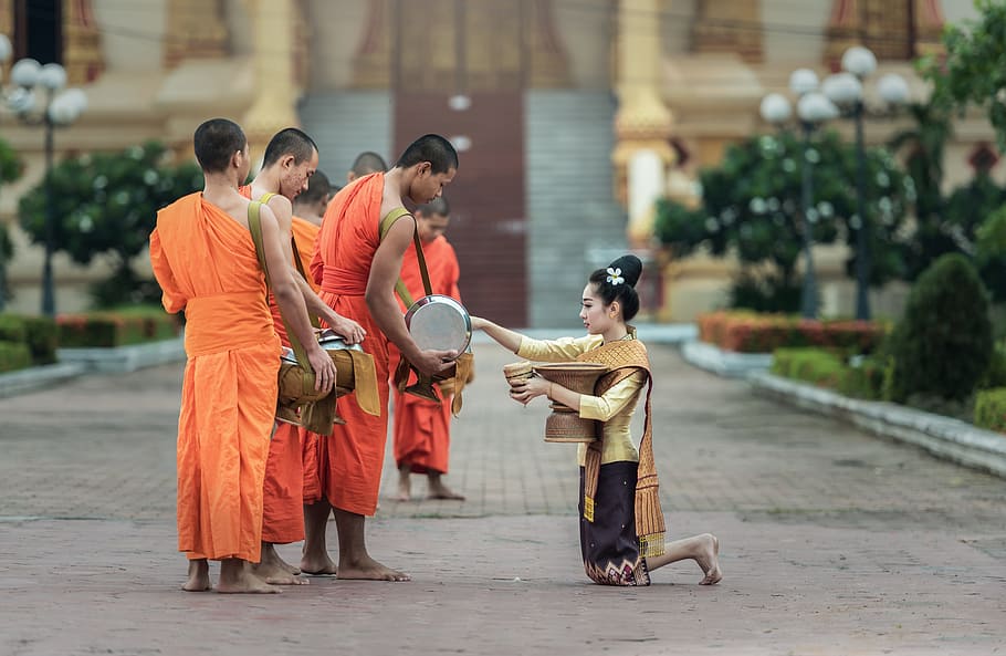 group of men near woman kneeling during daytime, monks, i pray