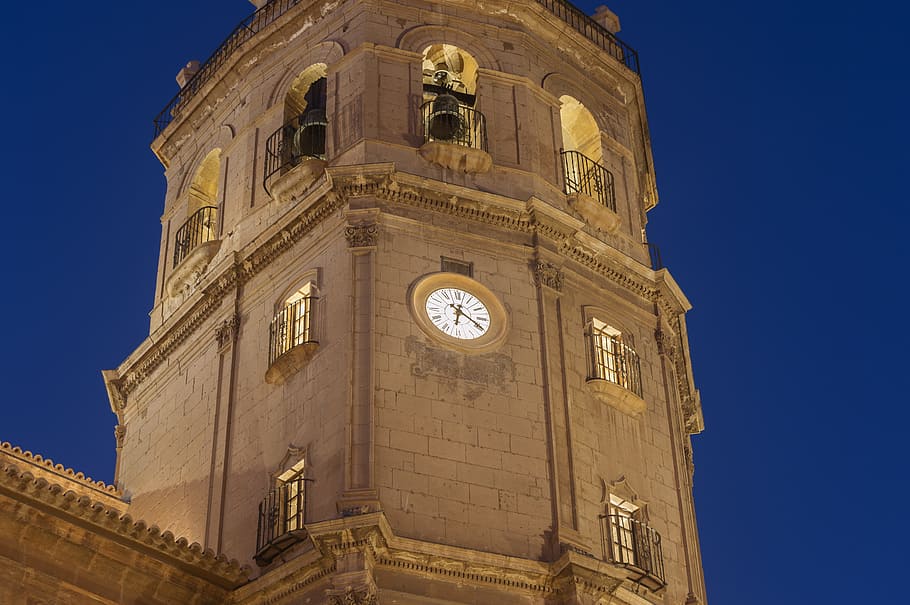 bell tower, clock, architecture, church, old, buildings, at night HD wallpaper