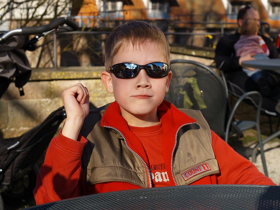 boy, child, sunglasses, cool, sit, blond, males, real people HD wallpaper