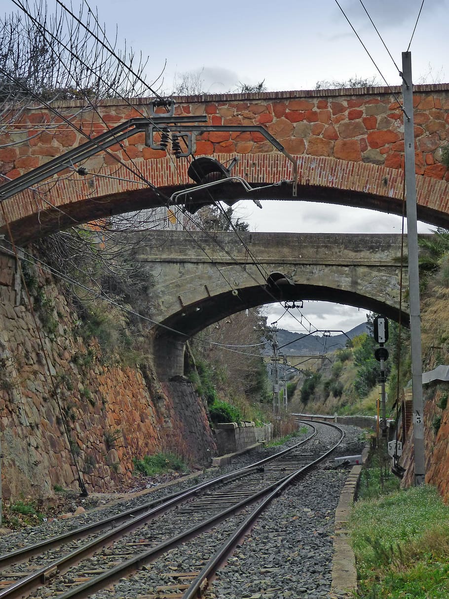 via, railway line, engineering, bridge, bricks, rail transportation, HD wallpaper