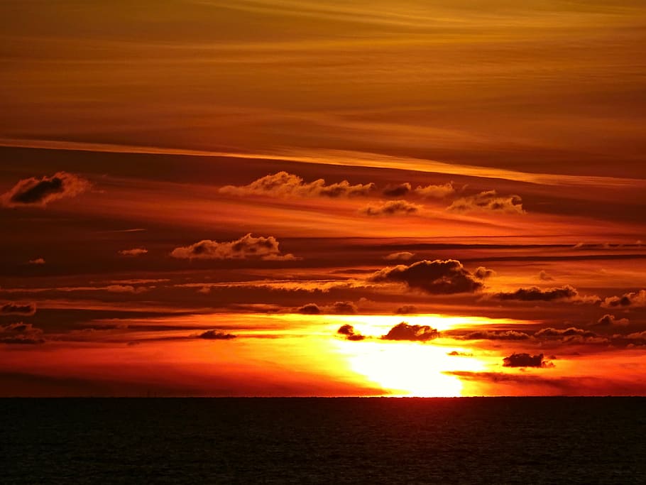 sky, sunset, clouds, abendstimmung, evening sky, water, wolkenspiel HD wallpaper