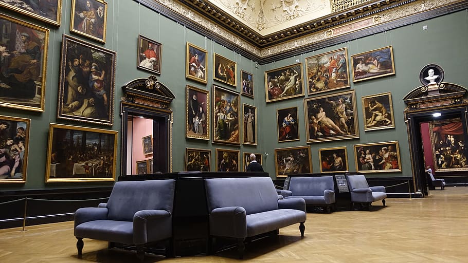 painting gallery with sofa, Museum, Art, Gallery, Palace, History